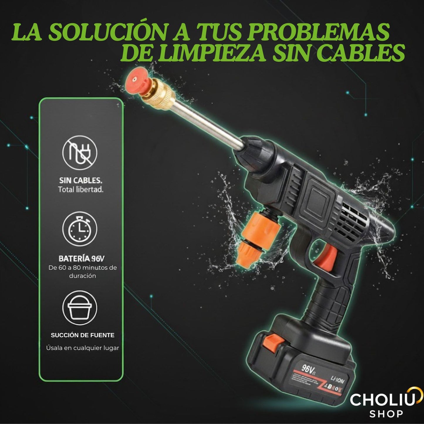 Hidrolavadora Recargable Inalámbrica 96v Alta Presión