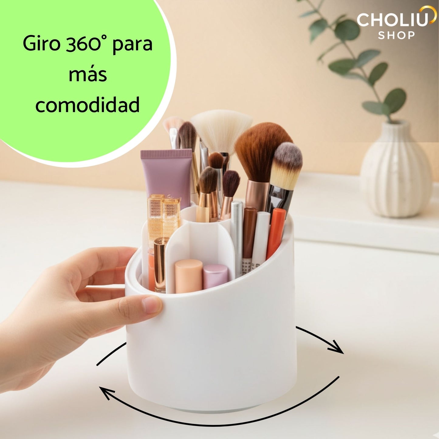 Organizador de Maquillaje 360° con Tapa Transparente – Diseño Giratorio, Moderno y Elegante
