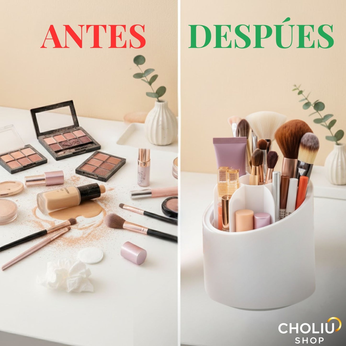 Organizador de Maquillaje 360° con Tapa Transparente – Diseño Giratorio, Moderno y Elegante